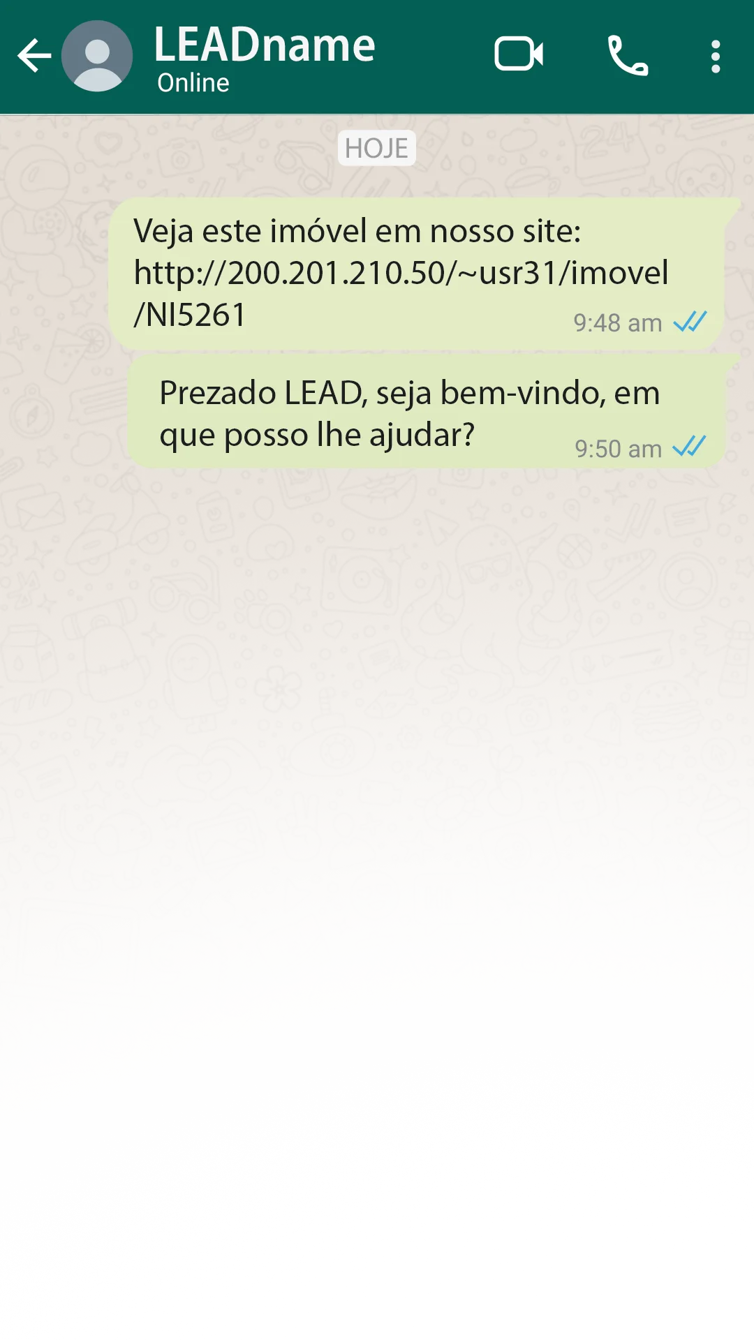 Conversa de WhatsApp com lead enviando imóvel do site