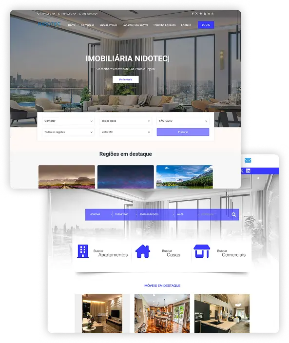 Site imobiliário nidotec no notebook e no celular